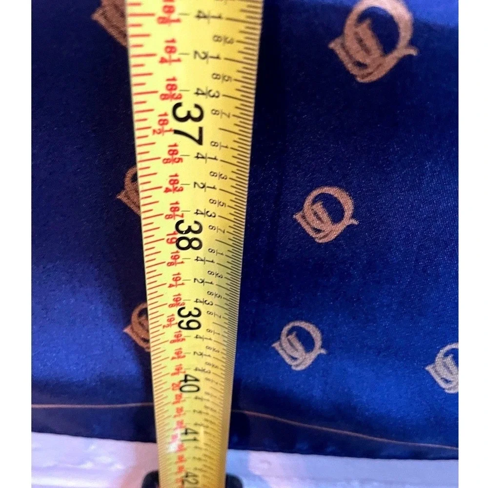 Vtg Designer 100% Silk Scarf Navy Gold Monogrammed Pocket Square Mens Accessory